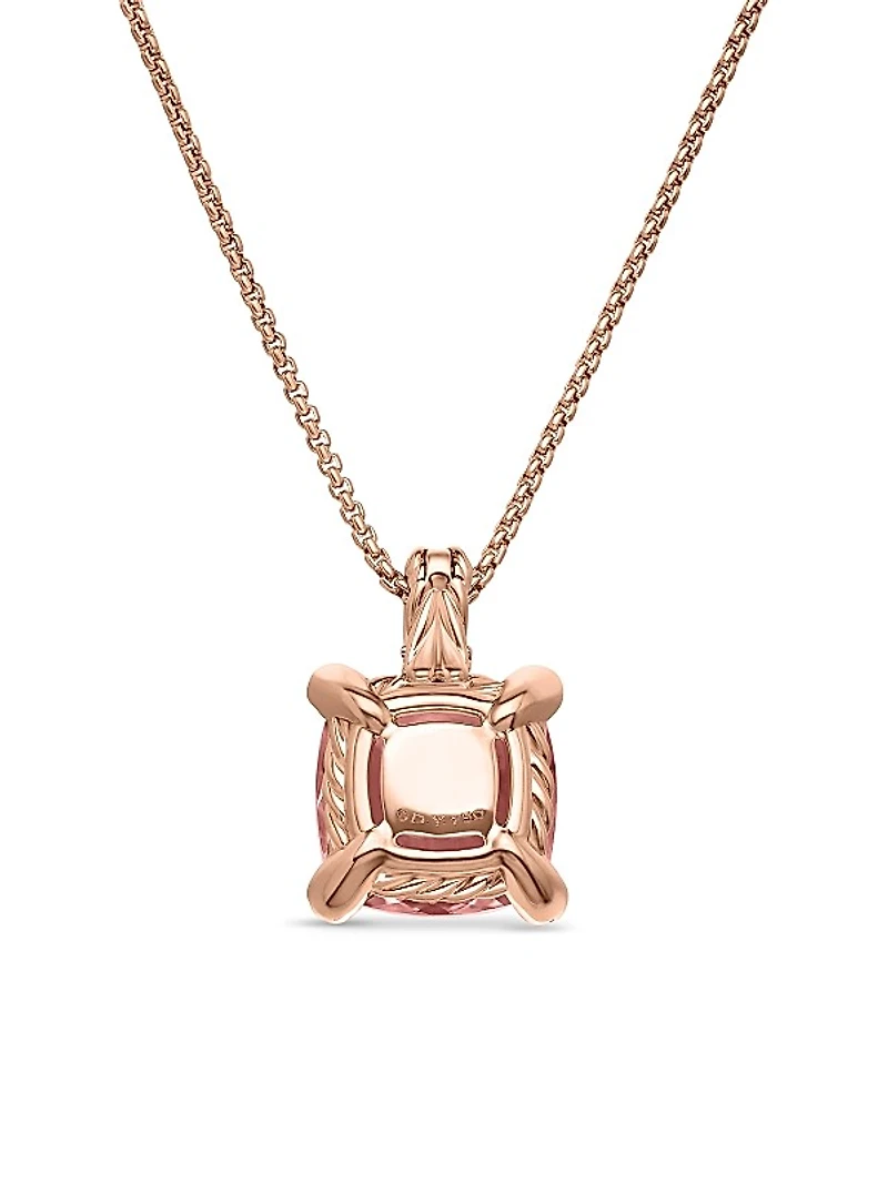 Chatelaine Pendant Necklace in 18K Rose Gold with Morganite and Diamonds, 11mm