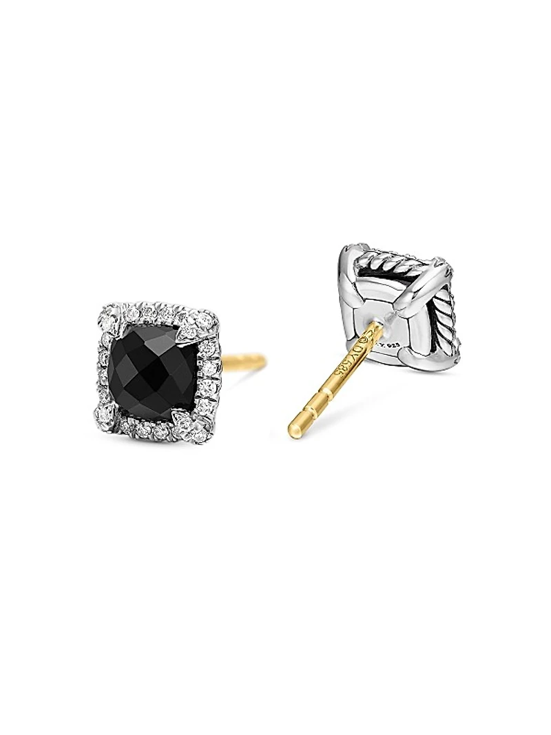 Petite Chatelaine Pavé Bezel Stud Earrings in Sterling Silver