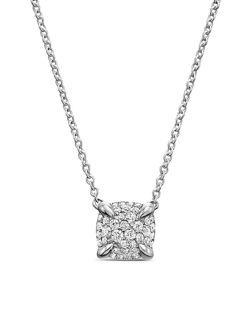 Petite Chatelaine Pendant Necklace in Sterling Silver with Pavé Diamonds, 7mm