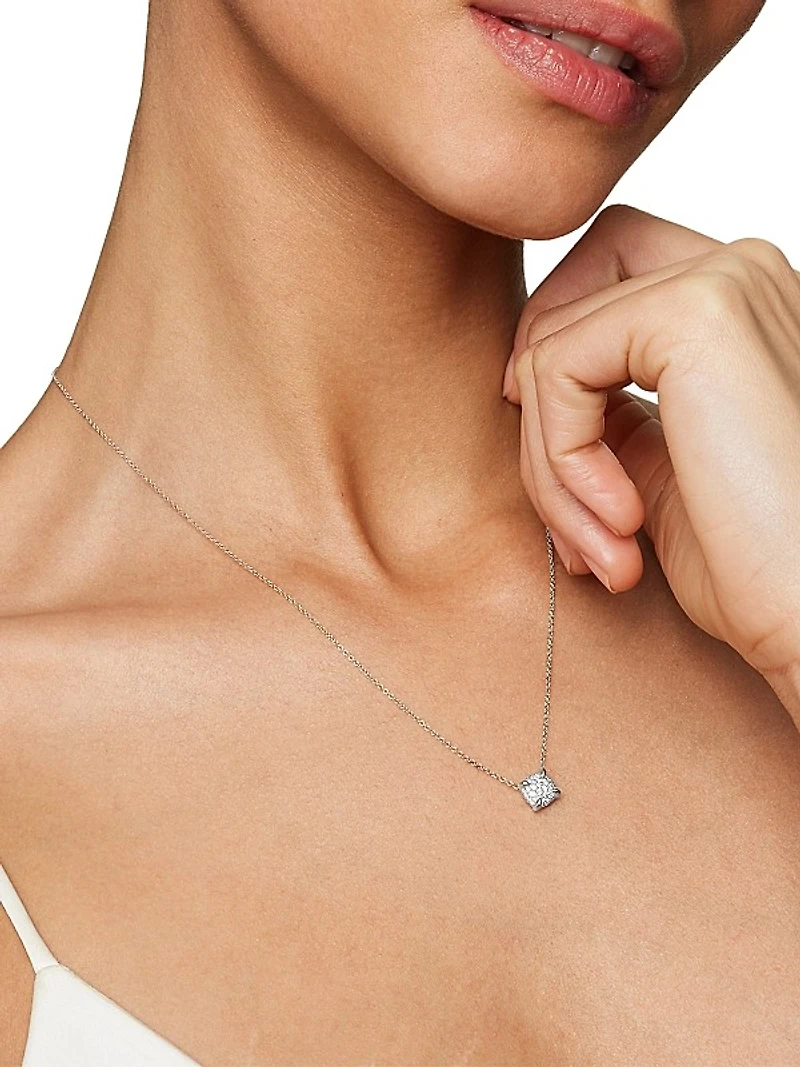 Petite Chatelaine Pendant Necklace in Sterling Silver with Pavé Diamonds, 7mm