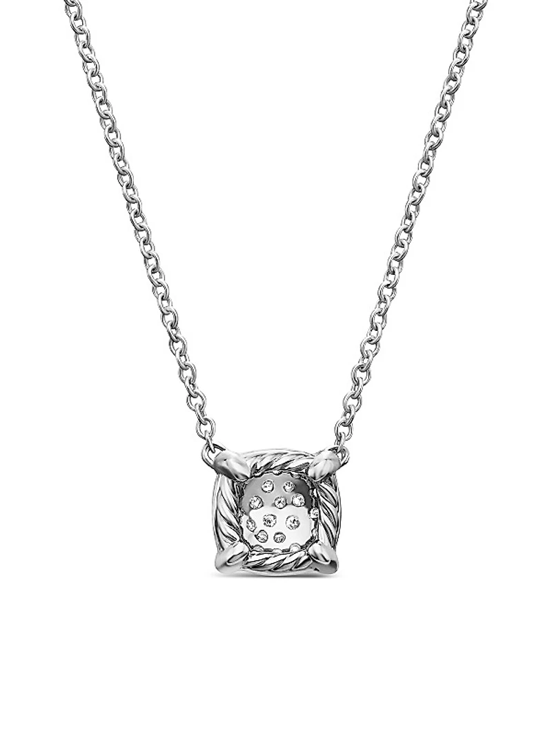 Petite Chatelaine Pendant Necklace in Sterling Silver with Pavé Diamonds, 7mm