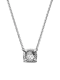 Petite Chatelaine Pendant Necklace in Sterling Silver with Pavé Diamonds, 7mm