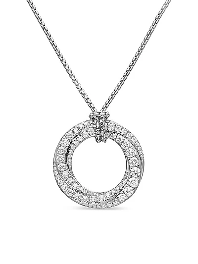 Pavé Crossover Pendant Necklace in 18K Yellow Gold with Diamonds, 21mm