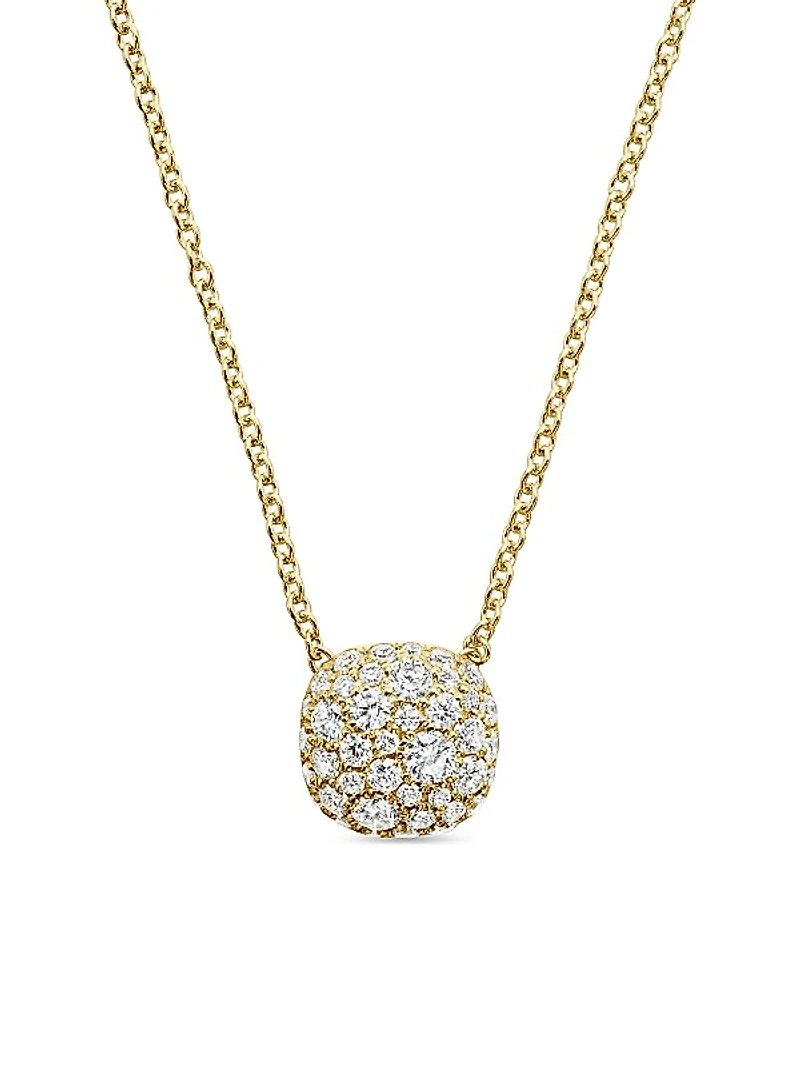 Cushion Pendant Necklace in 18K Yellow Gold with Diamonds, 8MM