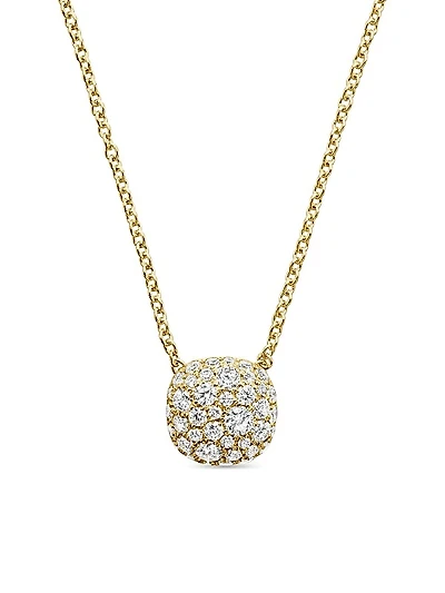 Cushion Pendant Necklace in 18K Yellow Gold with Diamonds, 8MM