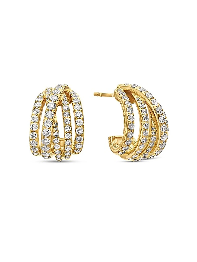 Pavé Crossover Shrimp Earrings in 18K Yellow Gold with Diamonds, 15.8mm
