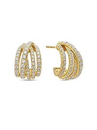 Pavé Crossover Shrimp Earrings in 18K Yellow Gold with Diamonds, 15.8mm