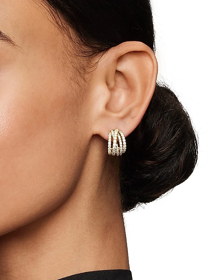 Pavé Crossover Shrimp Earrings in 18K Yellow Gold with Diamonds, 15.8mm