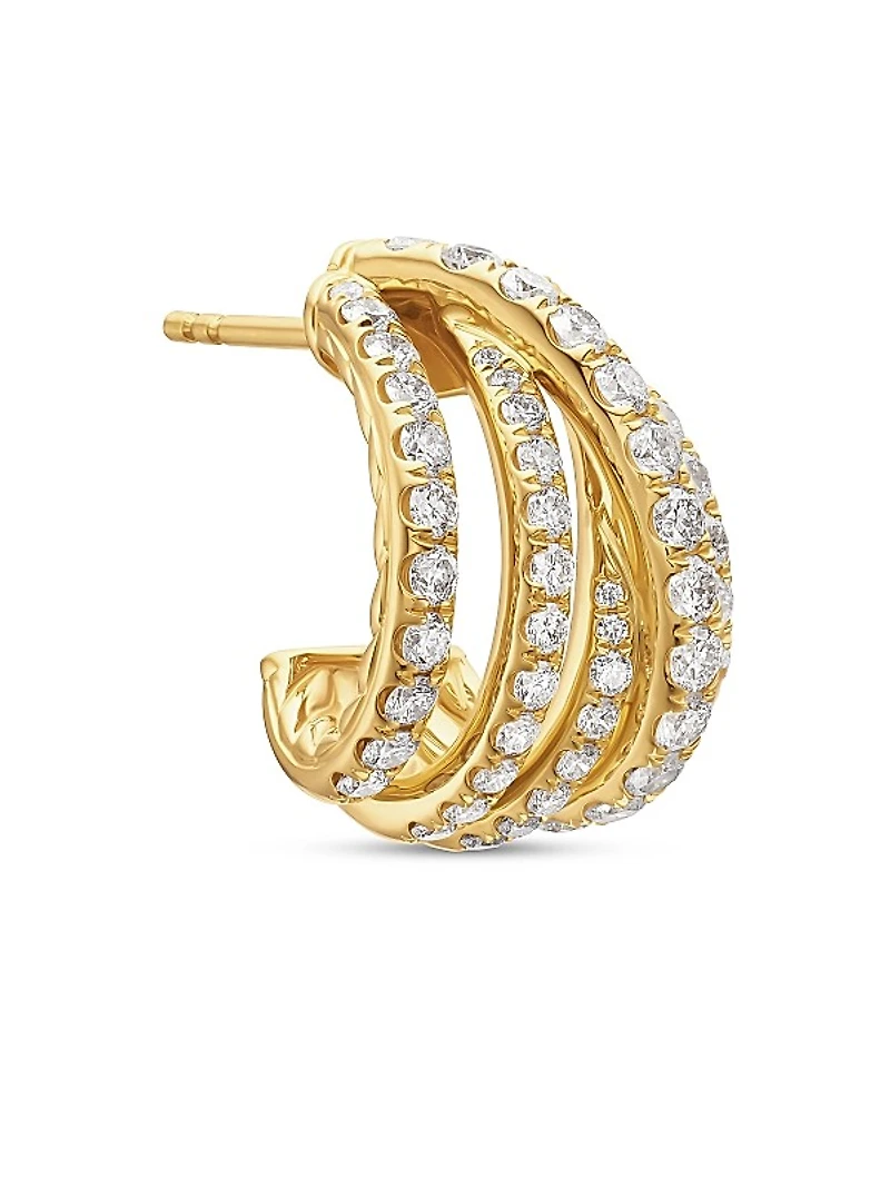 Pavé Crossover Shrimp Earrings in 18K Yellow Gold with Diamonds, 15.8mm