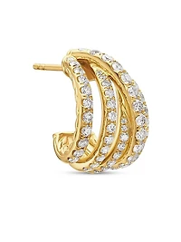 Pavé Crossover Shrimp Earrings in 18K Yellow Gold with Diamonds, 15.8mm