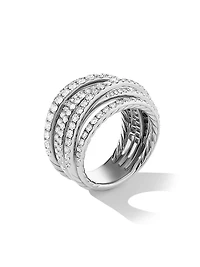 Pavé Crossover Ring 18K White Gold With Diamonds