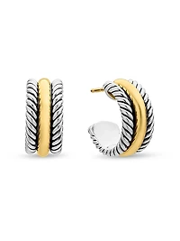 Cable Collectibles Huggie Hoop Earrings in Sterling Silver with 14K Yellow Gold, 15.6mm