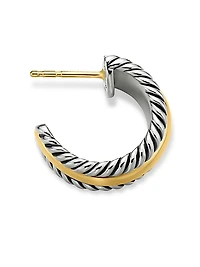 Cable Collectibles Huggie Hoop Earrings in Sterling Silver with 14K Yellow Gold, 15.6mm