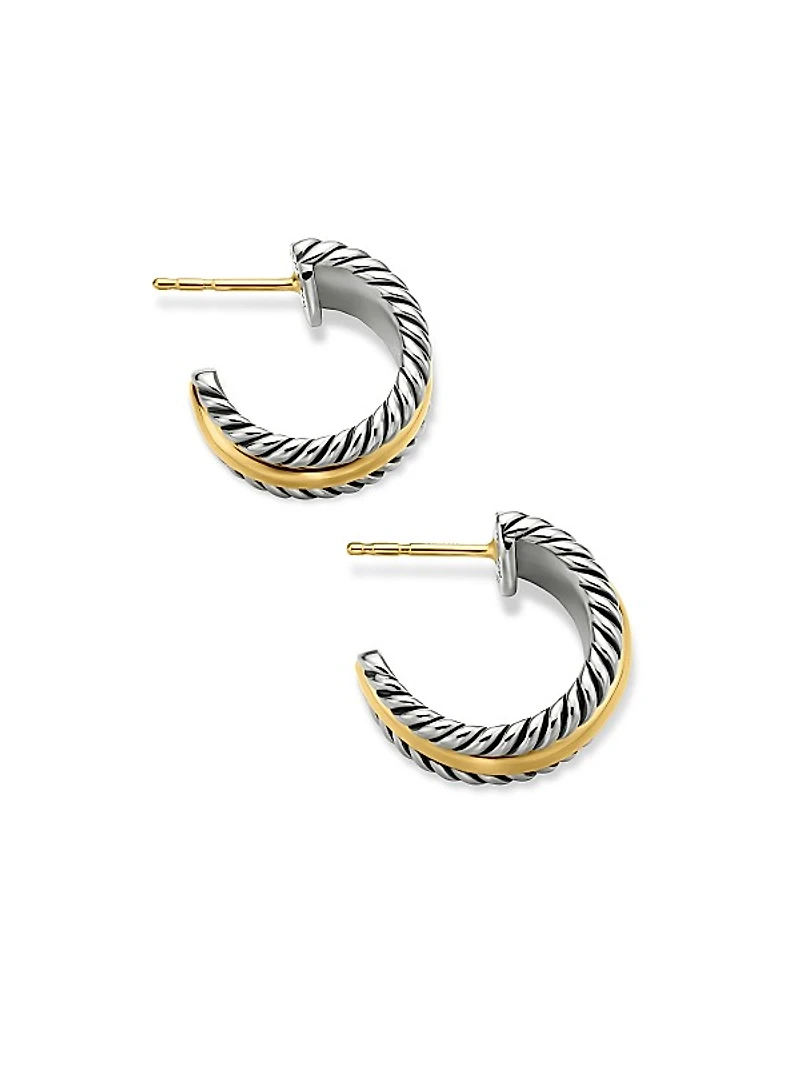 Cable Collectibles Huggie Hoop Earrings in Sterling Silver with 14K Yellow Gold, 15.6mm