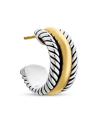 Cable Collectibles Huggie Hoop Earrings in Sterling Silver with 14K Yellow Gold, 15.6mm