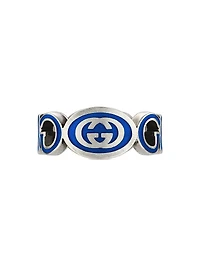 Interlocking G Sterling Silver & Blue Enamel Cut-Out Ring