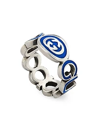 Interlocking G Sterling Silver & Blue Enamel Cut-Out Ring