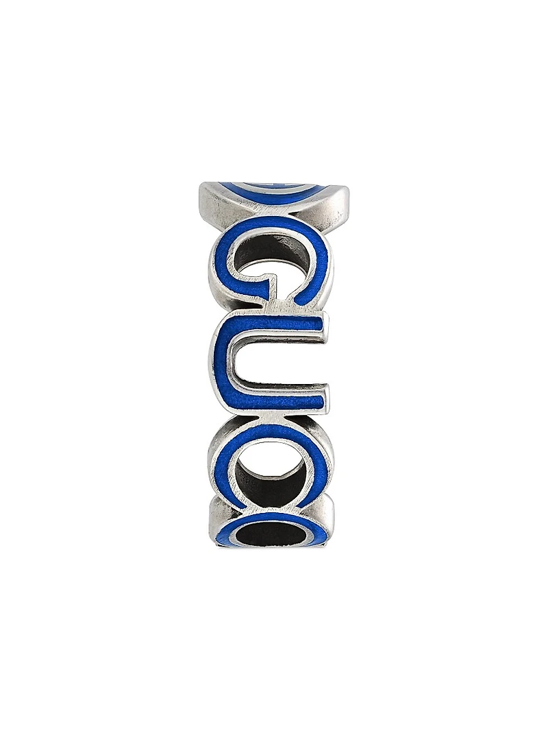 Interlocking G Sterling Silver & Blue Enamel Cut-Out Ring