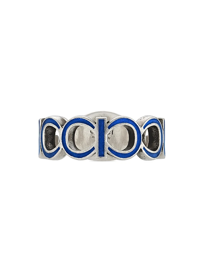 Interlocking G Sterling Silver & Blue Enamel Cut-Out Ring