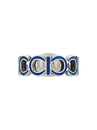 Interlocking G Sterling Silver & Blue Enamel Cut-Out Ring