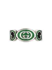 Interlocking G Sterling Silver & Green Enamel Cut-Out Ring