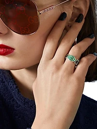 Interlocking G Sterling Silver & Green Enamel Cut-Out Ring
