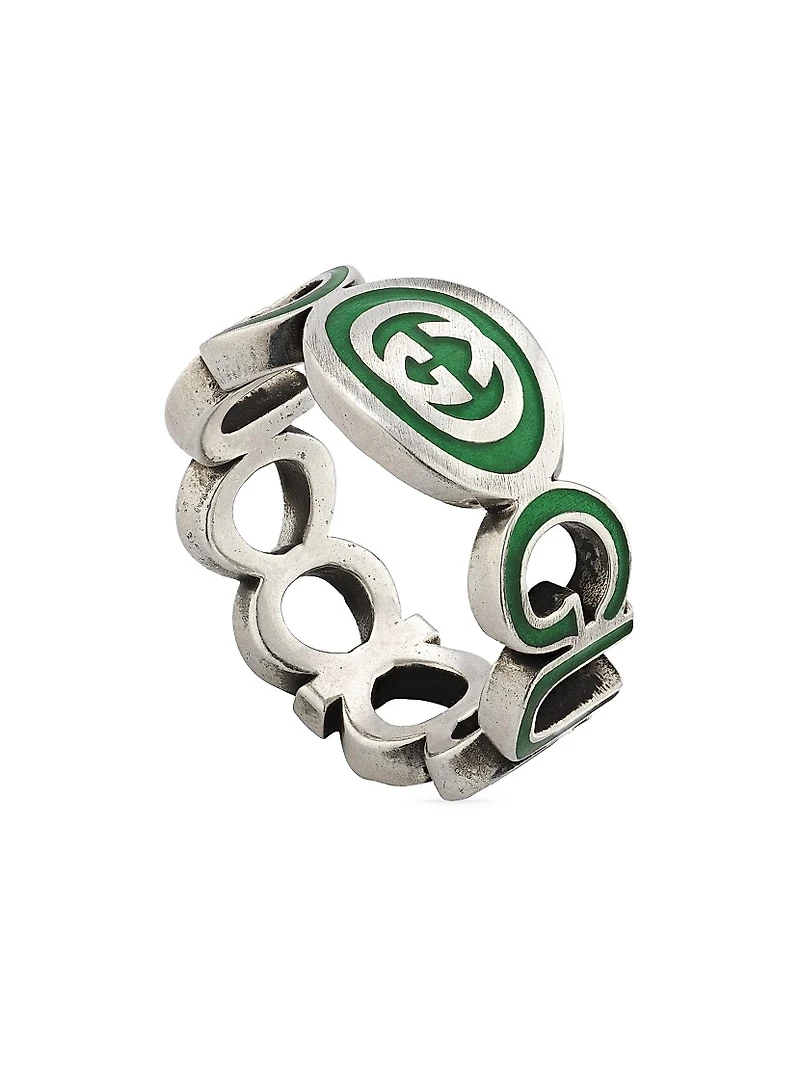 Interlocking G Sterling Silver & Green Enamel Cut-Out Ring