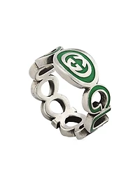 Interlocking G Sterling Silver & Green Enamel Cut-Out Ring