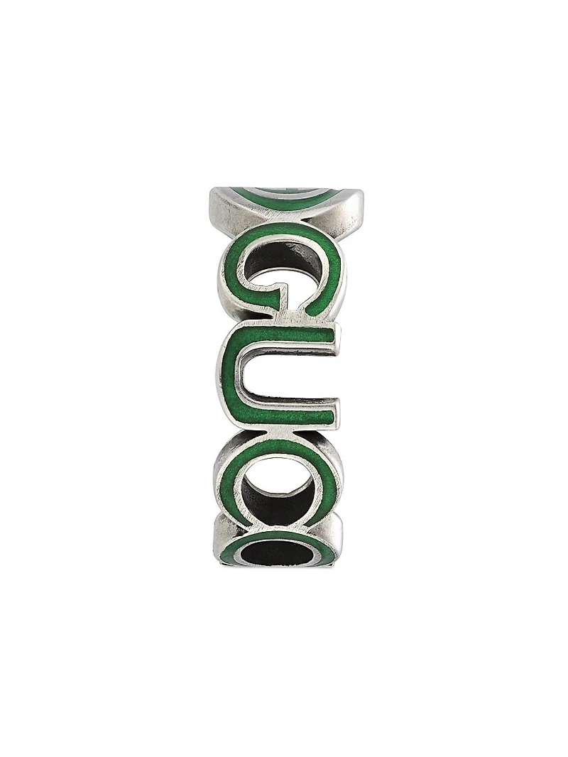 Interlocking G Sterling Silver & Green Enamel Cut-Out Ring