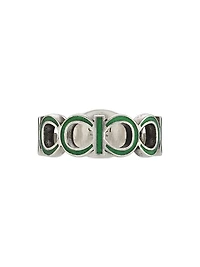 Interlocking G Sterling Silver & Green Enamel Cut-Out Ring