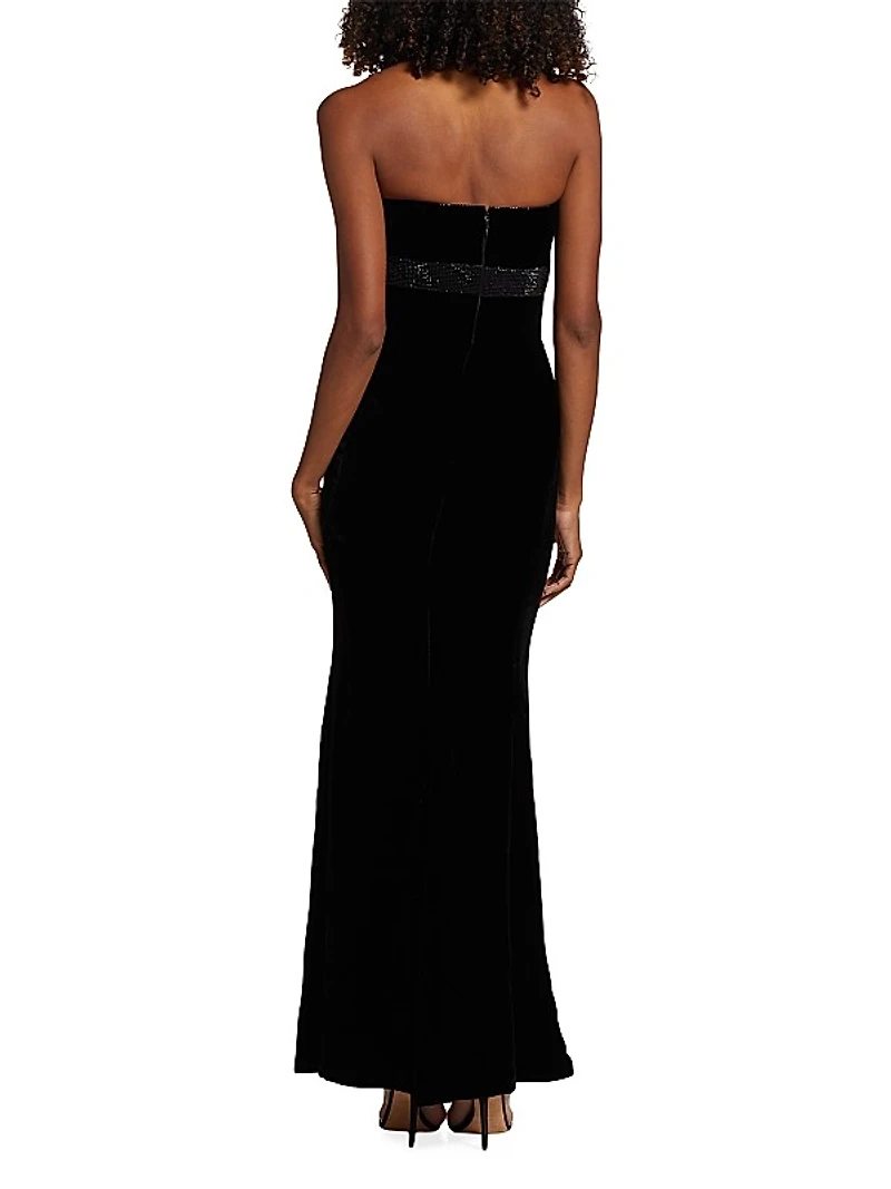 Crystal-Embellished Velvet Strapless Gown