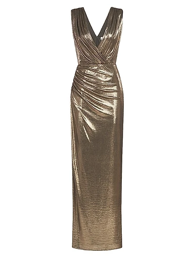 Misha Metallic Jersey Wrap Gown