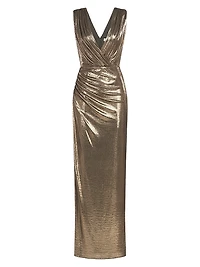 Misha Metallic Jersey Wrap Gown