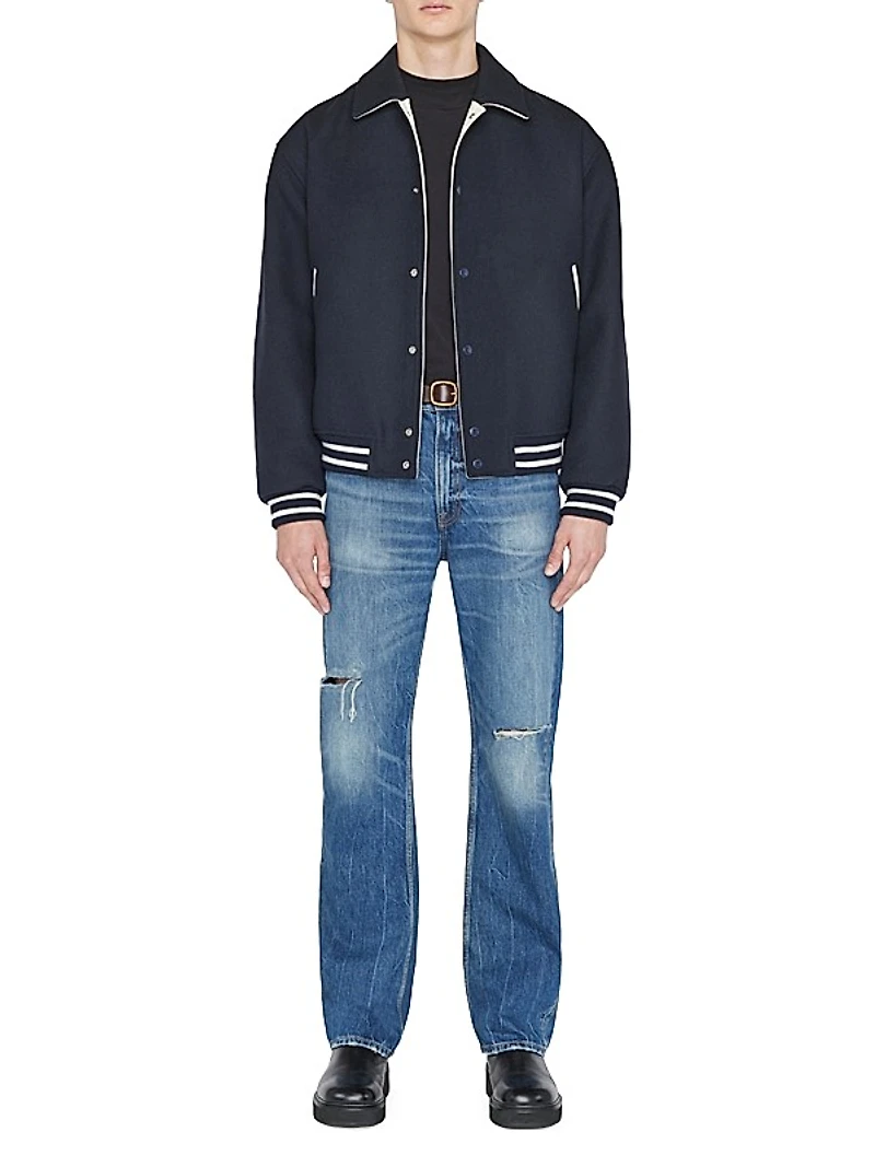Fall Wool-Blend Varsity Bomber Jacket