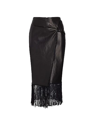 Leather Knotted Crochet Trim Skirt