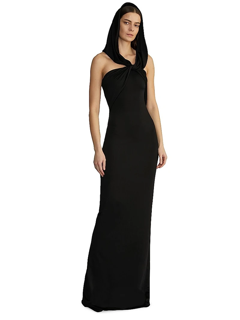 Olive Hooded Column Gown