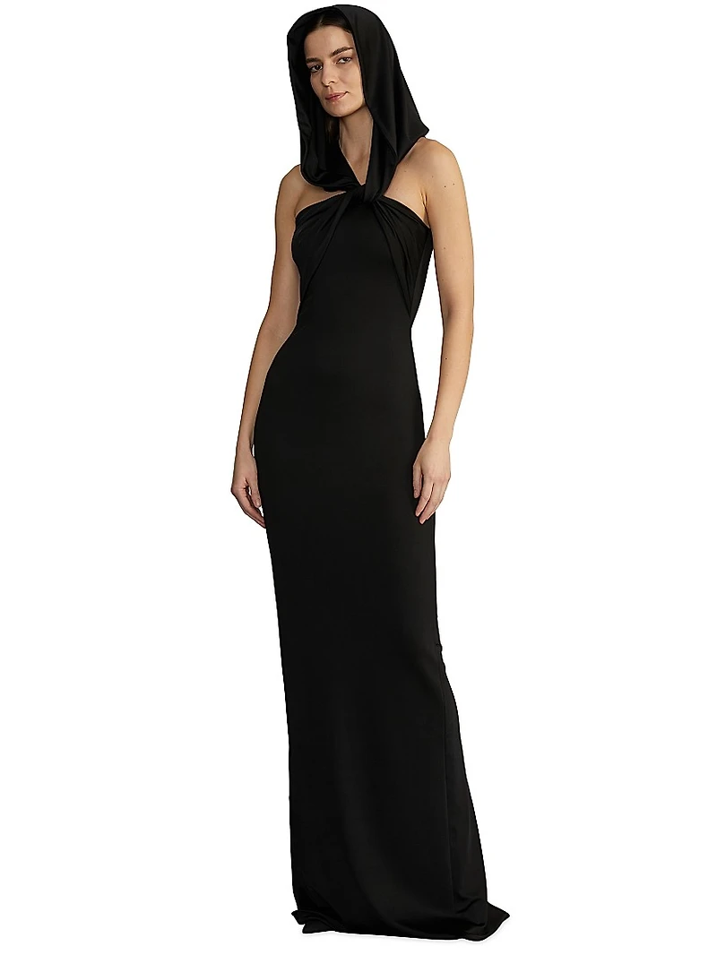 Olive Hooded Column Gown