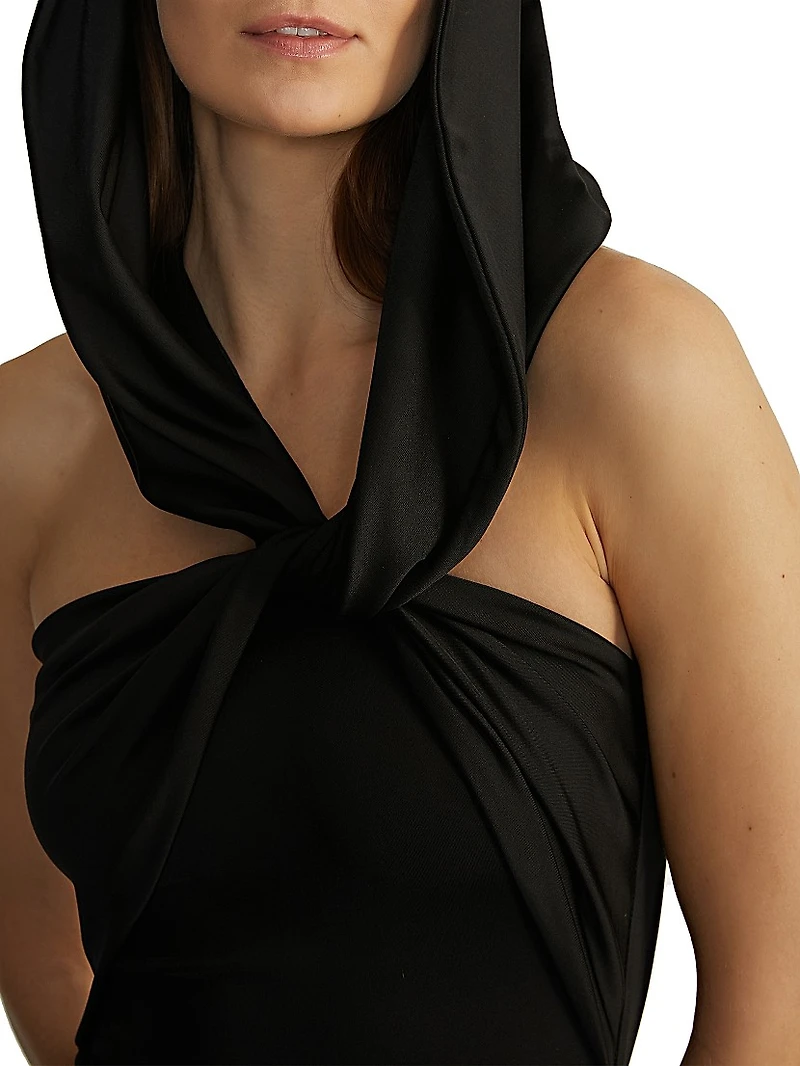 Olive Hooded Column Gown