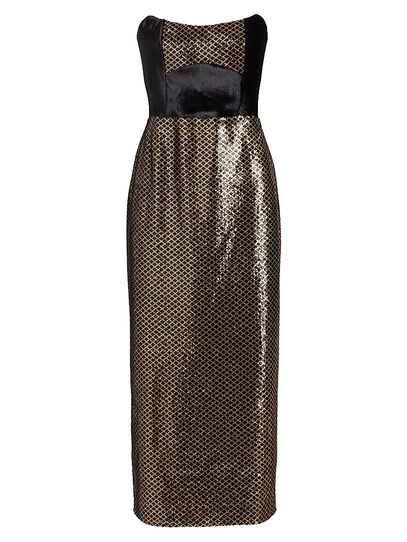 Luna Strapless Velvet & Sequin Midi-Dress