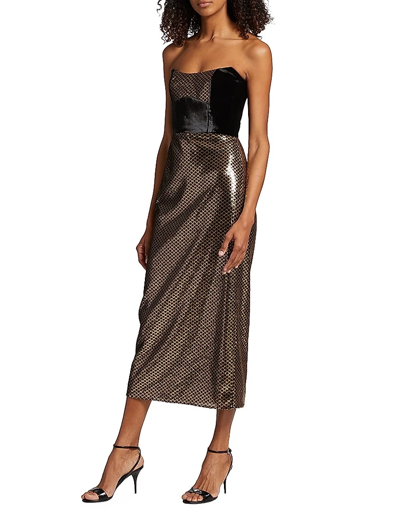 Luna Strapless Velvet & Sequin Midi-Dress