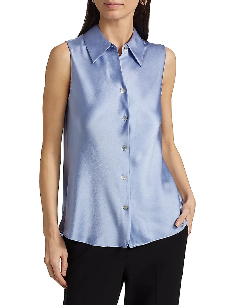 Silk Bias-Cut Sleeveless Shirt