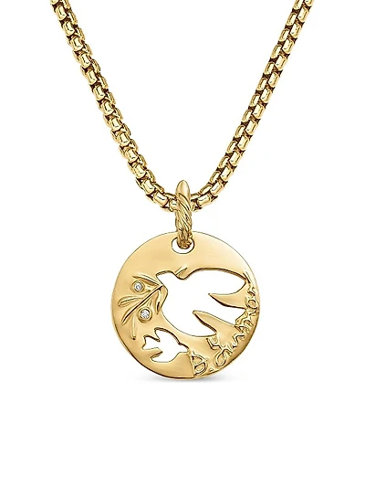 DY Elements Dove Pendant in 18K Yellow Gold with Diamonds, 22mm