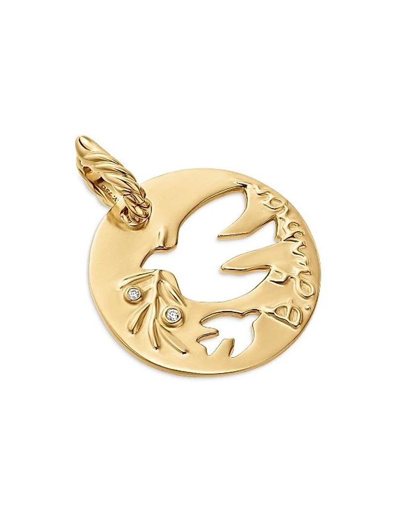 DY Elements Dove Pendant in 18K Yellow Gold with Diamonds, 22mm