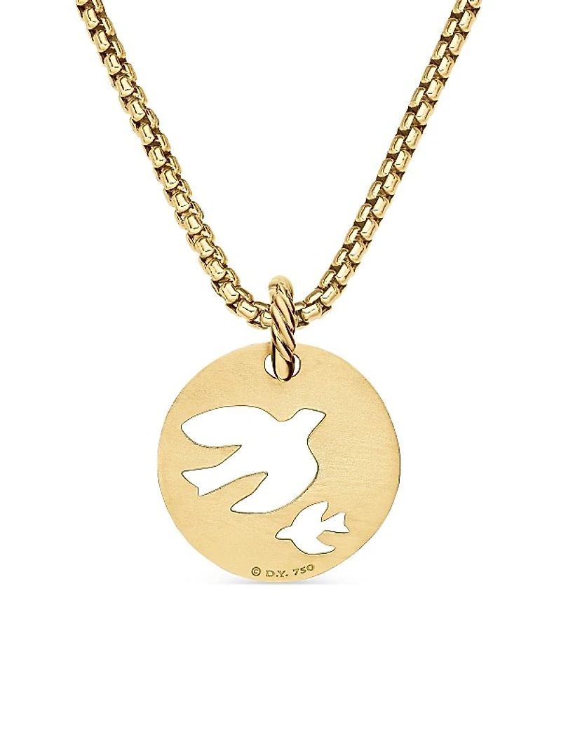 DY Elements Dove Pendant in 18K Yellow Gold with Diamonds, 22mm