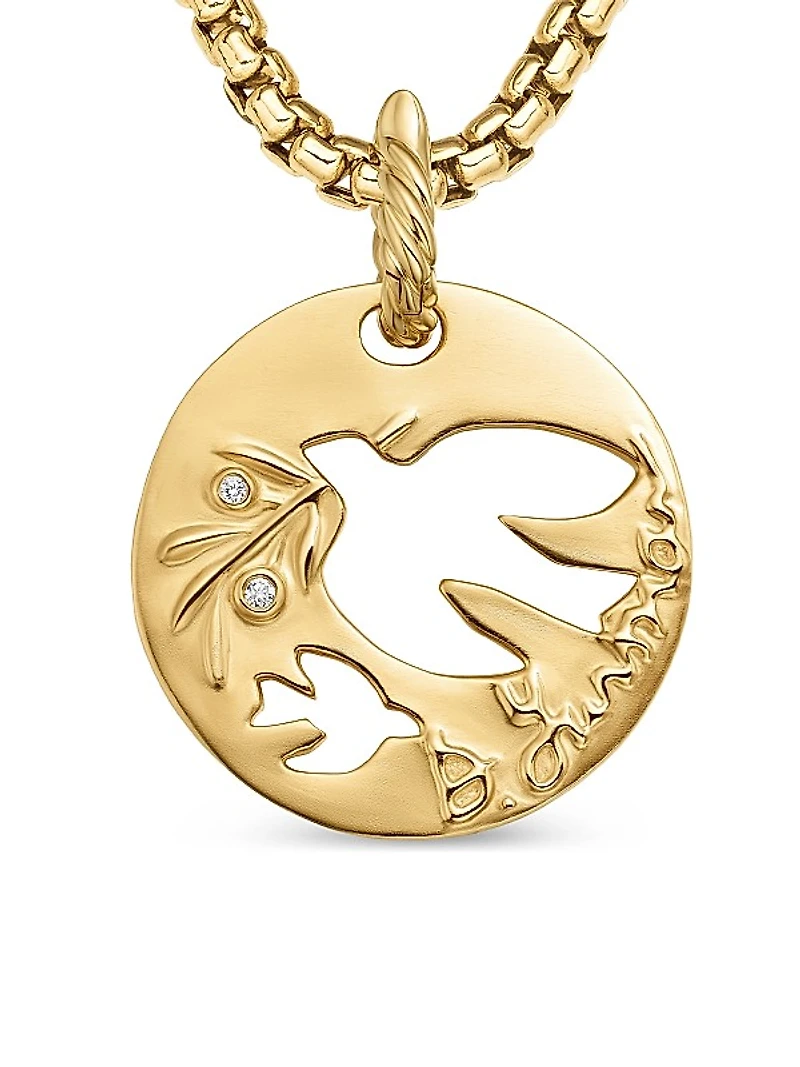 DY Elements Dove Pendant in 18K Yellow Gold with Diamonds, 22mm
