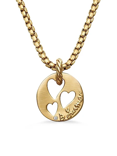 DY Elements Open Hearts Pendant in 18K Yellow Gold with Diamond, 16mm