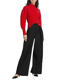Tuxedo Stripe Wool Wide-Leg Pant