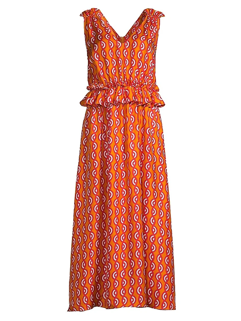 Mimi Geometric Ruffle Midi-Dress