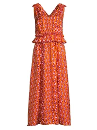 Mimi Geometric Ruffle Midi-Dress