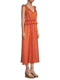 Mimi Geometric Ruffle Midi-Dress